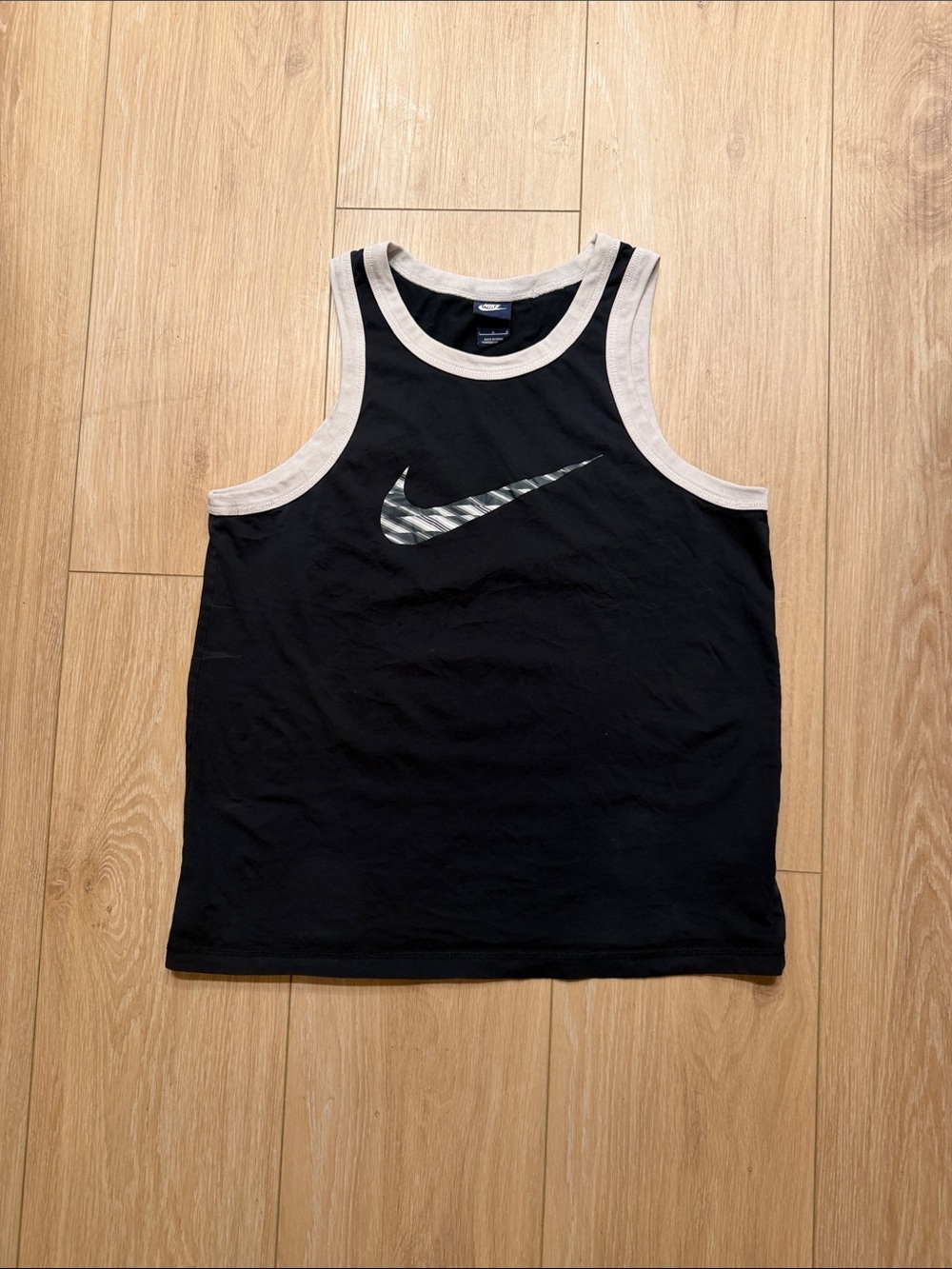 Nike Black Tank Top with White Trim and Gray Camo Swoosh